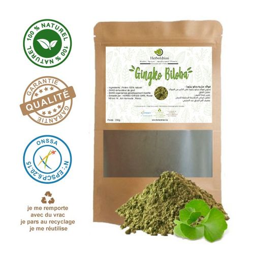 GINKGO BILOBA EN POUDRE 200g. Memoire - Circulation Sanguine - Cycle menstruel