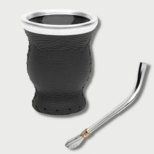 Gourdes de Yerba Maté d'argentine en Veritable Cuir + Bombilla et brosse
