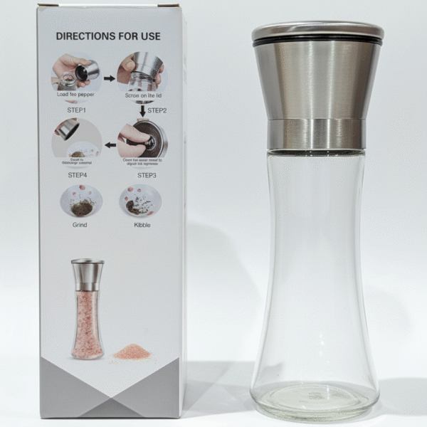 Moulin Manuel en Verre avec Broyeur en Céramique – Inox Premium Réglable (Sel & Poivre)