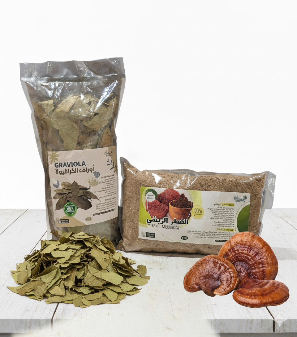 Pack Immunité & Vitalité – Feuilles de Graviola 200 g + Champignon Reishi Moulu 250 g